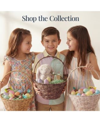 Easter Basket, Large Woven Easter Basket for Kids w/ Collapsible Handle, Tapered Shape