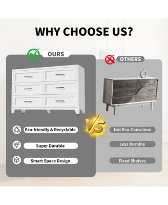 6 Drawer Dresser for Bedroom - Modern Metal Storage Chest with Smooth-Glide Drawers and Adjustable Leveling Feet for Hallway, Entryway