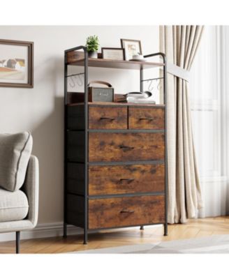5 Drawer Dresser for Bedroom - Storage Organizer Unit with Fabric, Sturdy Metal Frame and Wood Tabletop, Easy Pull Handle.