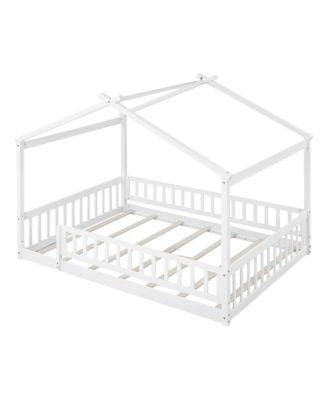 Full Size Wood House Bed Fence