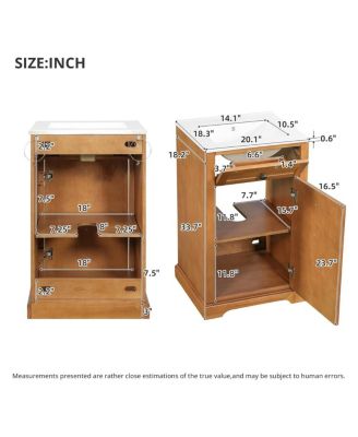 20" Natural Farmhouse Woodgrain Bathroom Vanity With Ceramic Sink, Soft-Close Door And Adjustable Shelf