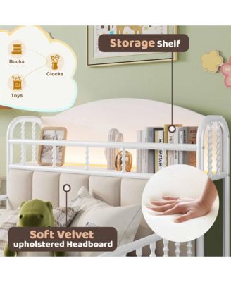 Twin Metal Platform Bed Frame with Light - Low Profile Bed with Upholstered and Storage Headboard for Boys and Girls