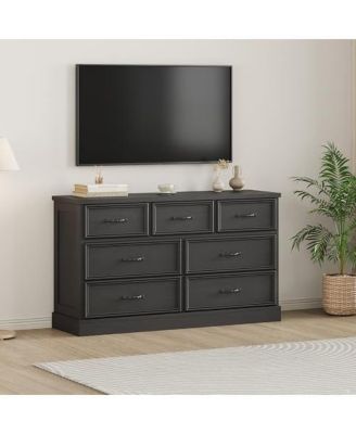 7 Drawer Dresser for Bedroom, 55'' Wide Wooden Dressers with Metal Handle, Mid Century Modern Chest of Drawers