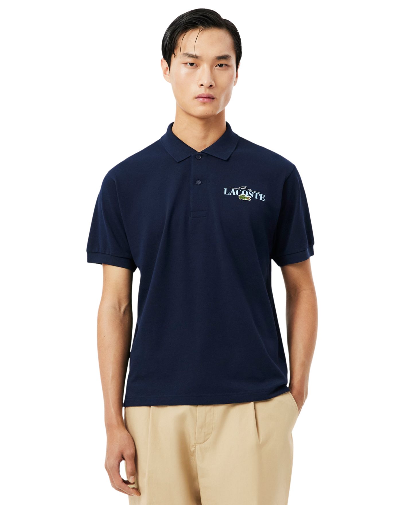 Мужское поло Lacoste Classic-Fit Printed Polo Shirt, цвет: Тёмно-синий — фото 1