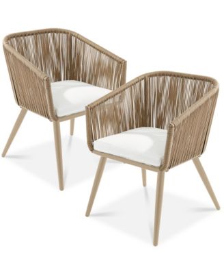 Set of 2 Outdoor Patio Dining Chairs Woven Wicker Seating 250lb Capacity