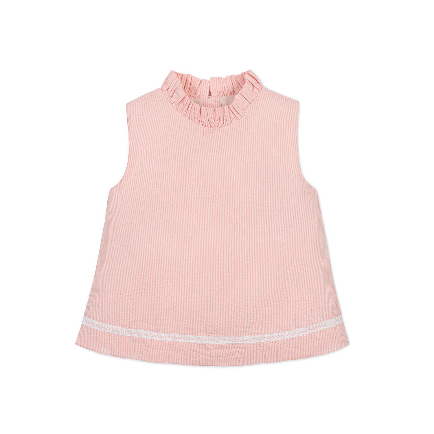 Big Girls Organic Ruffle Neck Seersucker Top