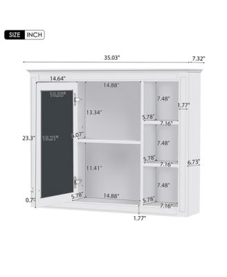 35'' x 27.5'' Bathroom Medicine Cabinet with Mirror, Wall Mounted Storage Cabinet with 6 Open Shelves