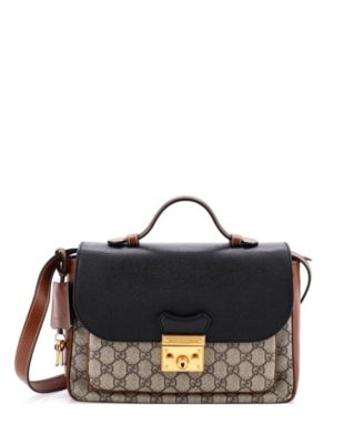 Small Padlock Front Pocket Flap Shoulder Bag GG Coated Canvas and Leather