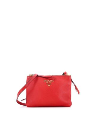 Small Double Zip Crossbody Bag Vitello Daino