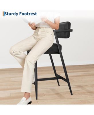 Bar Stools Set of 2 w/Backrest,27" Counter Height Bar Stool with Armrest and Footrest,Tall Bar Chairs Thick Cushion and Thickened Metal