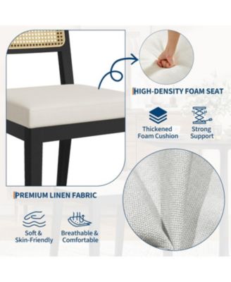 Rattan Dining Chairs Set of 2,French Country Upholstered Dining Chairs Wood Frame,Rattan Backrest,Armless Chair for Kitchen