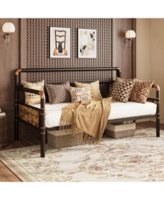 Daybed with Classic Headboard,Metal Bed Frame Heavy Duty Steel Slats Support,Sofa BedFrame for Living Room, Guest RoomNoise Free