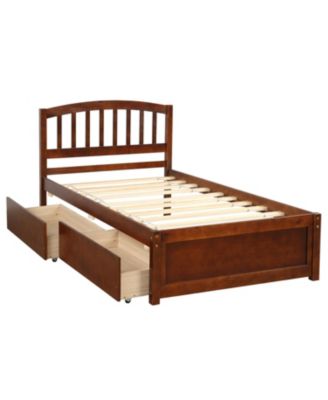 Twin Size  Wood Platform Storage Bed with Two Drawers Headboard and Reinforced Slats