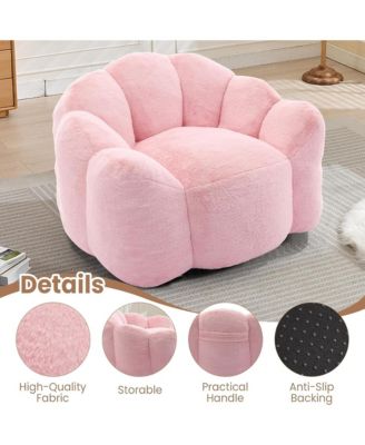 Large Bean Bag Chair, Faux Fur Reading Sofa Chair with Petal Backrest and Pull Ring, Oversize Reading Chair for Bedroom, Living Room