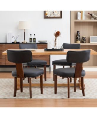 Leather Dining Chairs Set of 6, Upholstered Chairs with Curved Back & Wood Frame