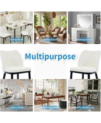 Linen Dining Chairs Set of 4, Upholstered Side Chairs with Padded Seat & Wood Legs