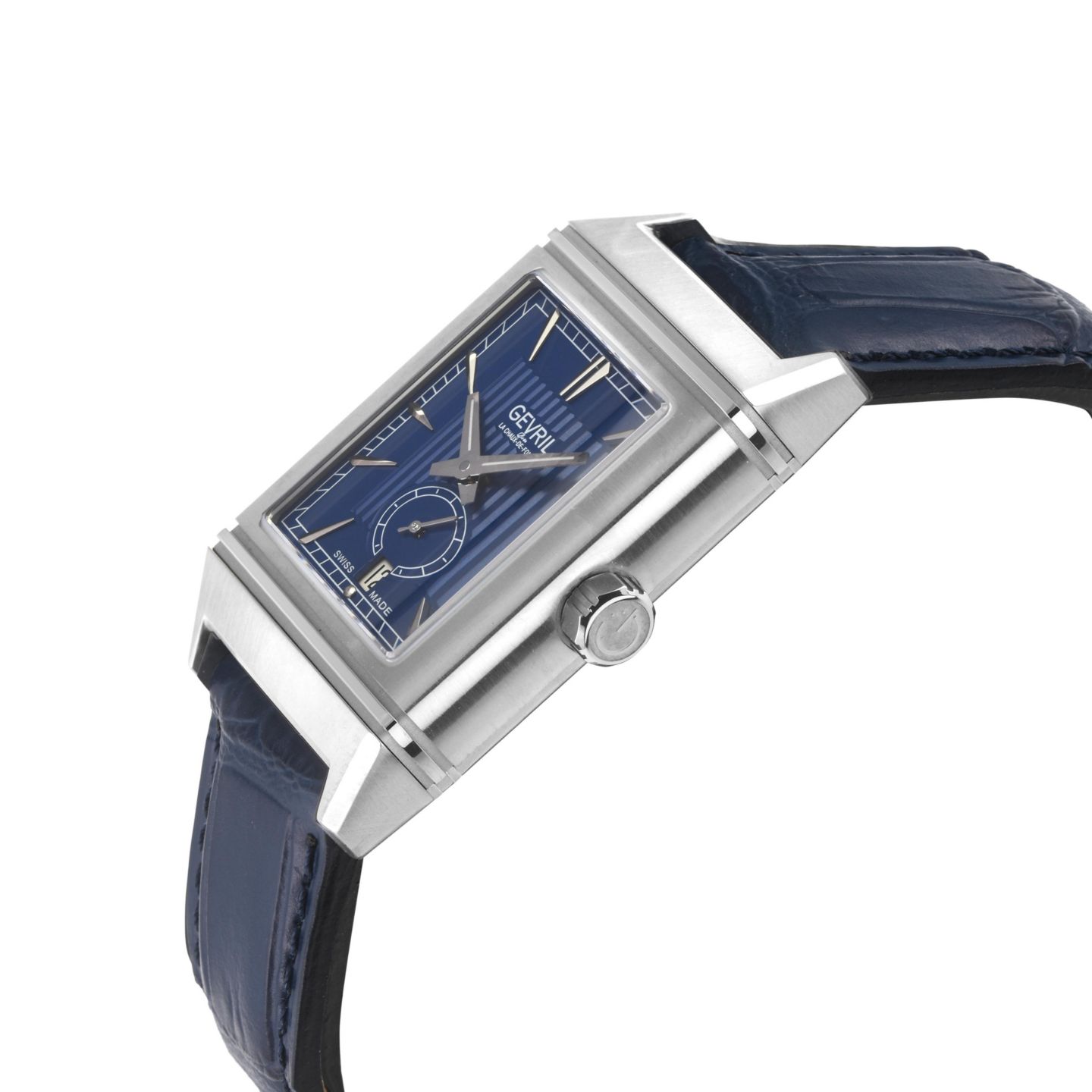 Мужские часы Gevril Time Square Swiss Automatic Leather Strap Watch, цвет: Серебряный — фото 3