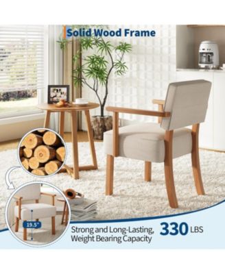 Set of 2 Mid Century Modern Accent Chairs, Linen Fabric Armchairs with Vertical Tufted Back, Upholstered Reading Lounge Chair