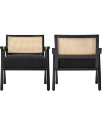 Mid Century Accent Chairs Set of 2, Linen Upholstered Wood Frame Armchairs