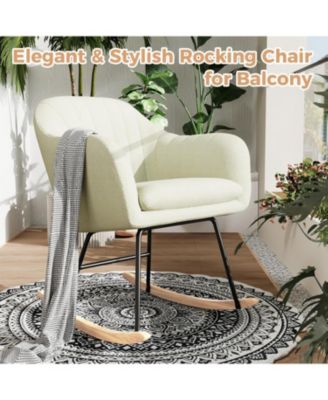 Nursery Rocking Chair,Upholstered Chenille Glider Rocker Chair,Modern Armchair With Wood Legs,Indoor Comfy Accent Chair Nursing Chairs