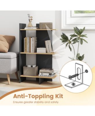 3 Tier Wood Bookcase with Anti Tip Safety Kit Storage Shelf
