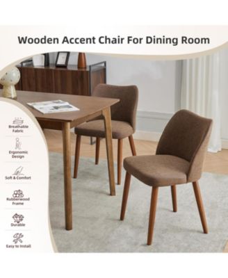 Leather Dining Chairs Set of 4, Upholstered Wingback Chairs with Wood Legs