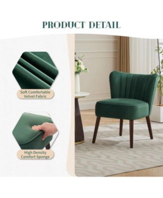 Modern Velvet Accent Chair Set of 2 with Wood Legs, Green