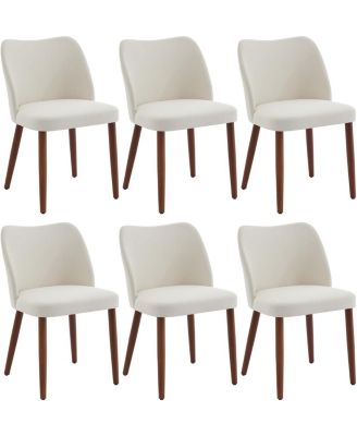 Linen Dining Chairs Set of 6, Upholstered Wingback Chairs with Wood Legs and Thick Cushions