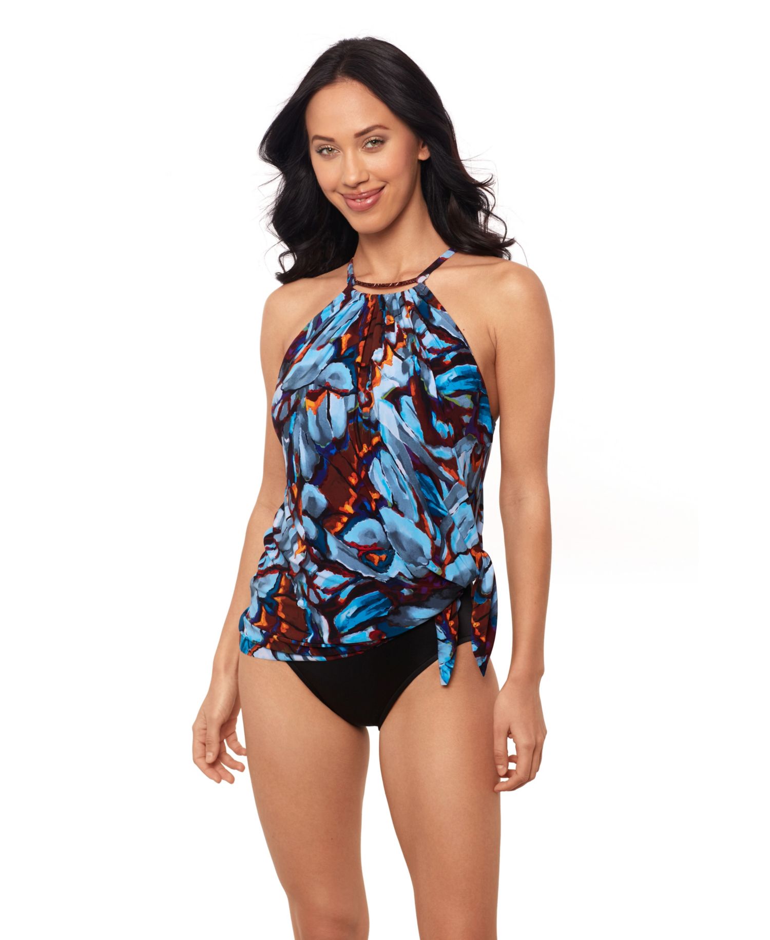 Women's Printed High-Neck Underwire Swim Cover-Up Dress