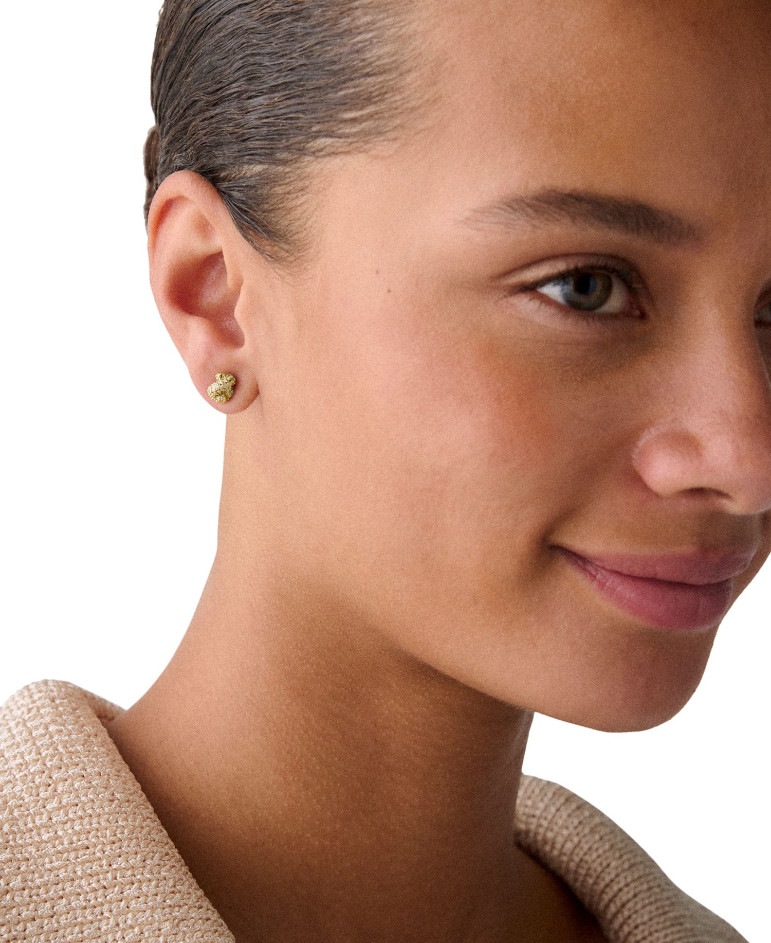 Gold Plated Knot Pave Stud Earrings
