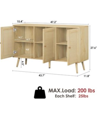 Buffet Storage Cabinet, 47.2" Rattan Sideboard with Adjustable Shelves, Modern Coffee Bar Credenza for Kitchen, Living Room, Entryway, Dining