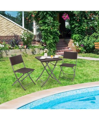 3PCS Patio Bistro Set Folding Wicker Chairs and Table Outdoor Patio Furniture Set