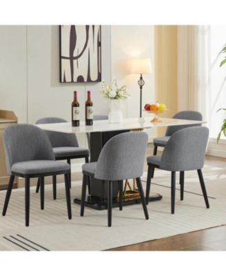 Upholstered Dining Chairs Set of 6, Fabric Chairs with Thick Cushion and Curved Back