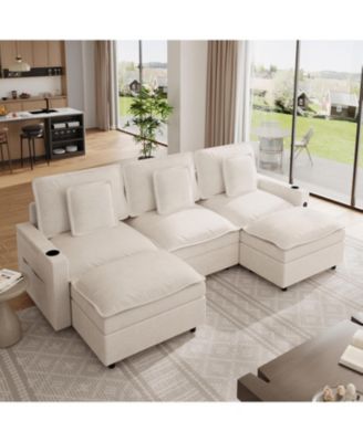 3-Seater Sectional Couches for Living Room, 108 Inch Chenille Modular U Shaped Cloud Couch with Storage Armrest