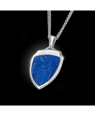 Men's St. Michael Pendant Sterling Silver, 21" Micro Cuban Chain