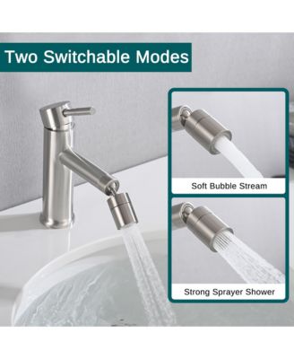 Brushed Nickle Bathroom Faucet for 2 Mode Faucet for Bathroom Sink with 360degree(s) Rotating Aerator