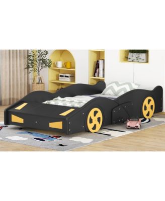 Twin Size Race Car Bed With Wheels Storage Pine Wood MDF No Box Spring