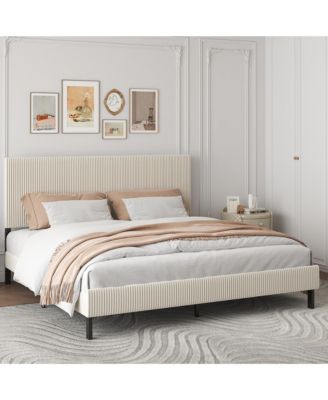 King Size Bed Frame Upholstered Headboard Sturdy Iron Noiseless Easy Assembly