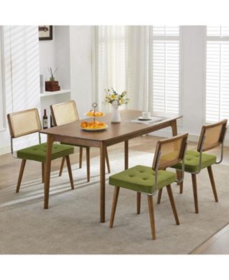 Natural Rattan Dining Chairs Set of 4, Upholstered Boho Chairs with Wood Frame