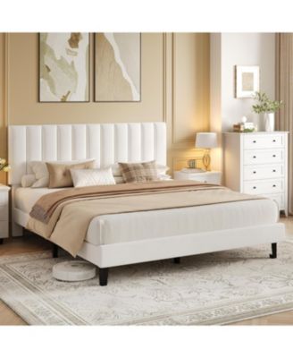 Iron MDF Vertical Pattern Soft Bag Basic Bed, Upholstered Bed Frame, Stylish Design, Comfortable Mattress, No Box Spring