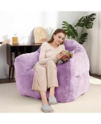 51" Fluffy Faux Fur Bean Bag Chair Cover with Filler, Machine Washable, Anti-Slip Storage Bag