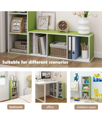 3 Cube Decorative Bookshelf Open Bookcase Toy Storage Organizer Horizontal Vertical, Green