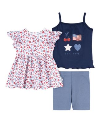 Baby Girls 3-Piece T-Shirts and Shorts, Usa, 24 Months