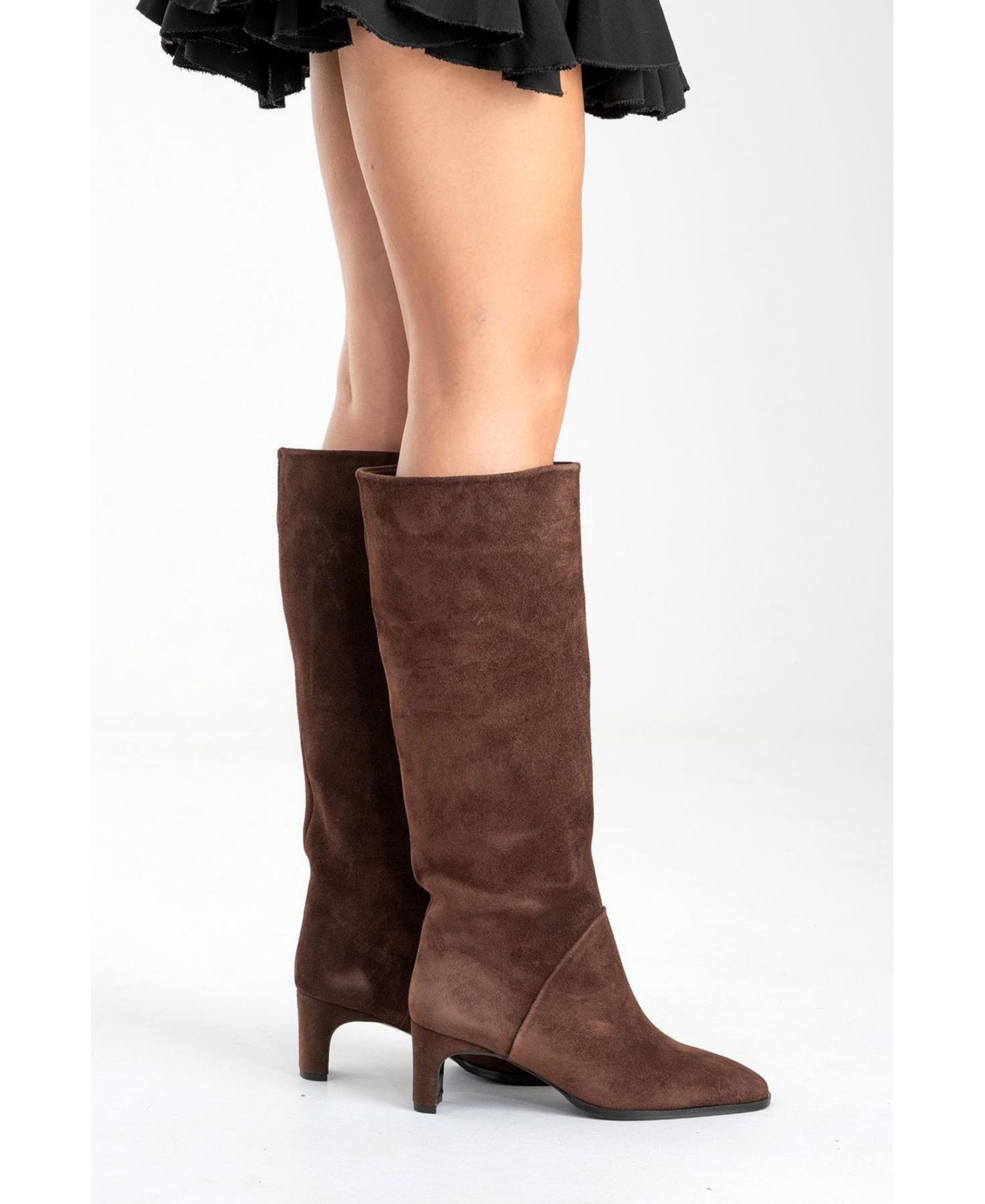 Женские ботинки Forever & Always Shoes Taly Leather Block Heel Knee High, цвет: Коричневый замшевый — фото 6