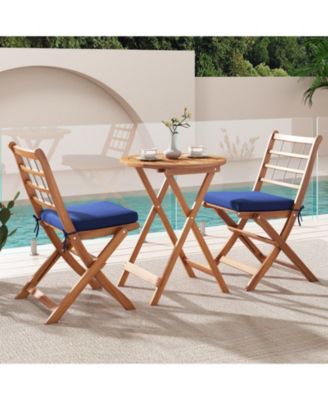 3-Piece Acacia Wood Patio Bistro Set with Seat Cushions