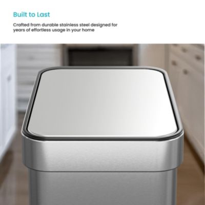 3 Gallon Slim Stainless Steel Trash Can with CleanAura Odor Control and Soft Close Lid, Silver