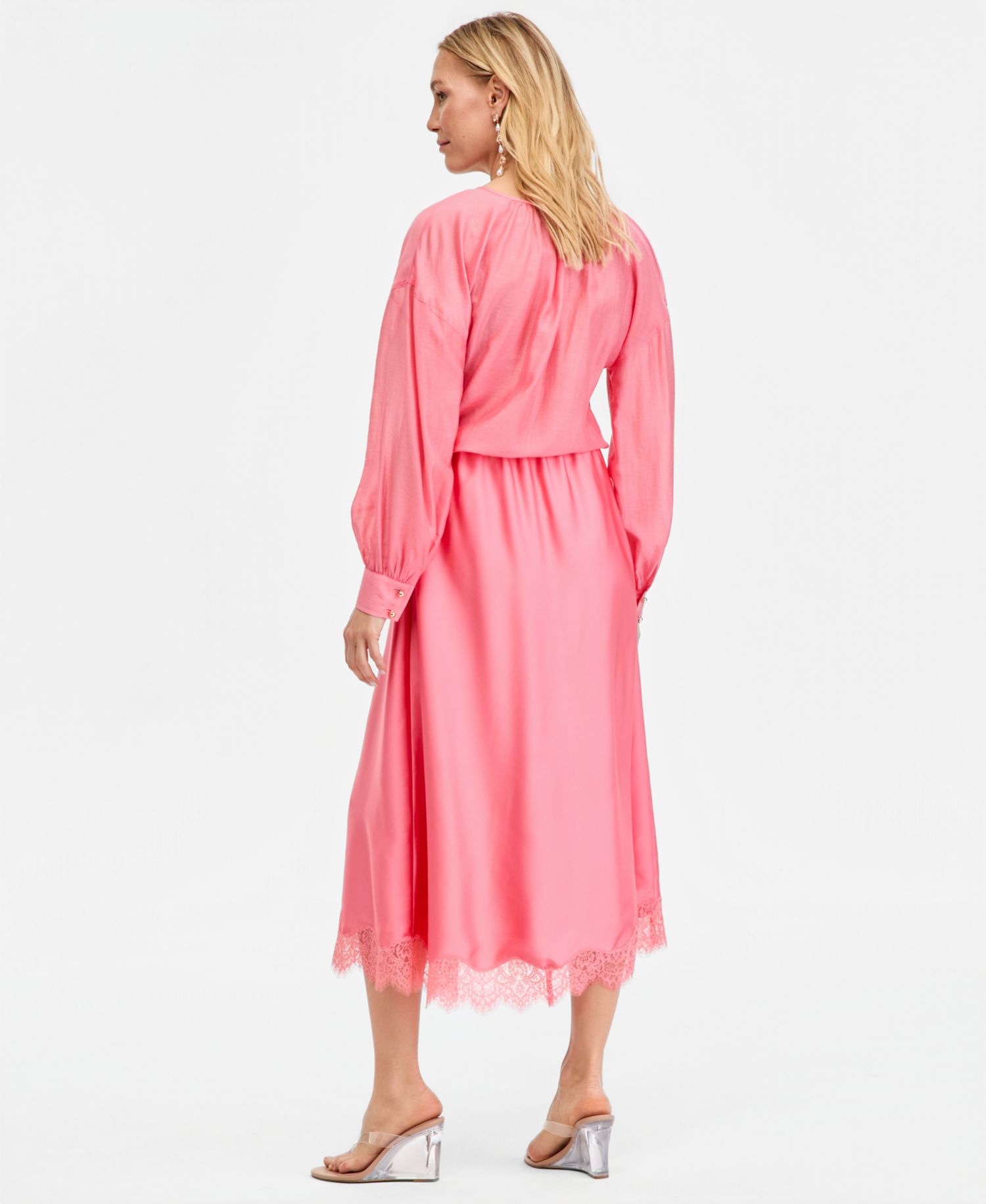 Women's Lace-Trim Satin Midi Skirt