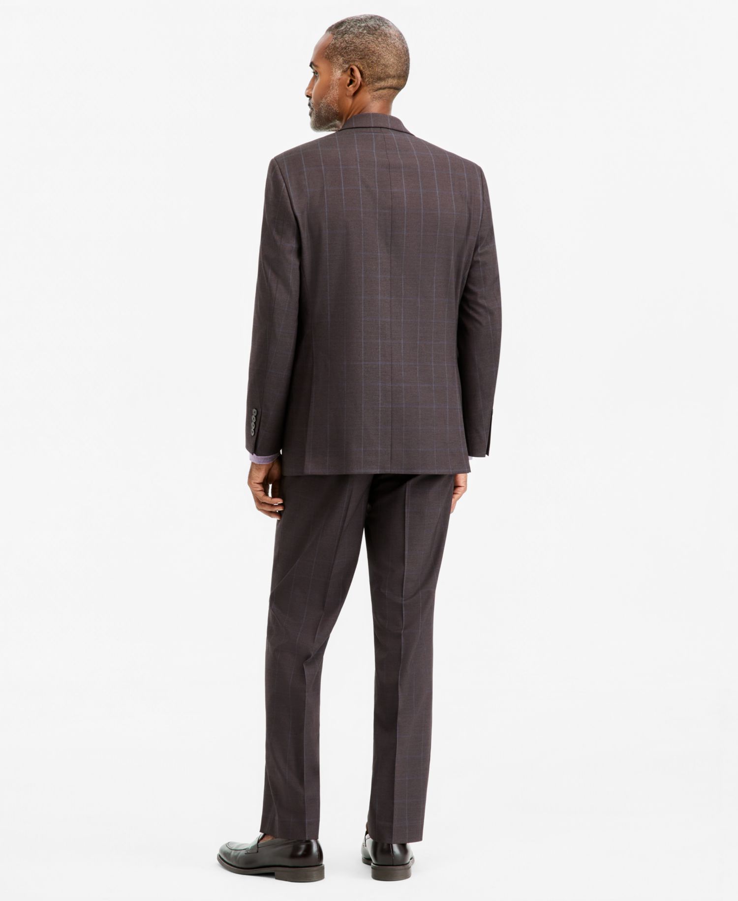 Men's Classic-Fit Brown & Blue Check Suit Separate Pants