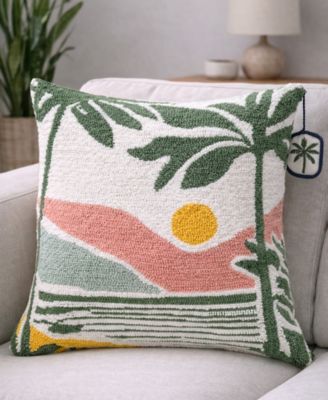 Sunset at the Beach Cotton Needle-Punch Decorative Pillow, 20" x 20"