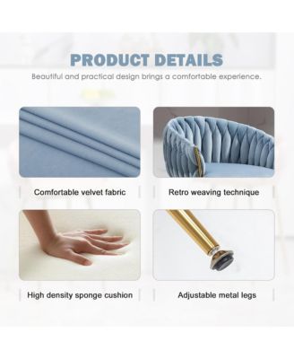 Velvet Bar Stools Set of 2 - Hand-Wave Back, Golden Chrome Base and Footrest, Counter Height Chairs for Kitchen Island, Home Pub